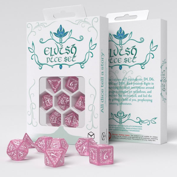 Elvish Shimmering Pink & White Dice Set