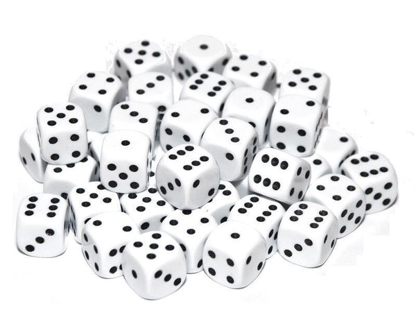 12mm Opaque White Dice D6 x 50