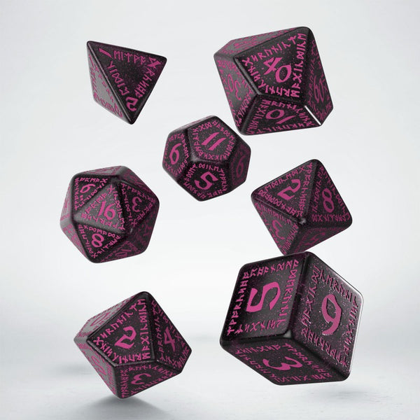 Runic Shimmering Black & Magenta Dice Set